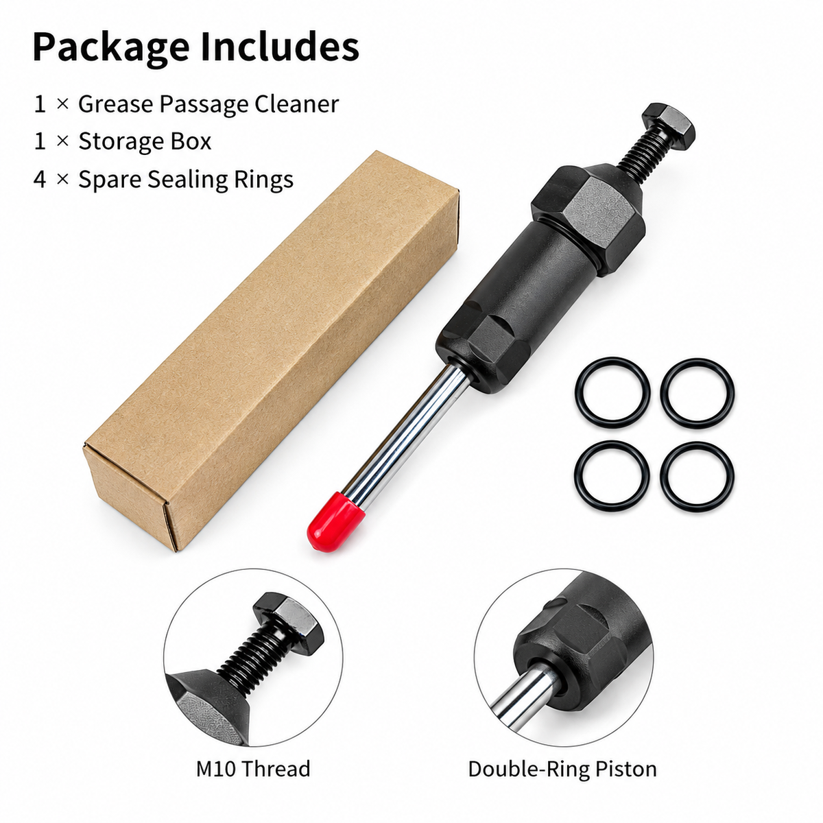 Grease Passage Cleaner Tool Kit With M6 M8 Adapters Spare O‑Rings for Unclogging Blocked Machinery Grease Fittings