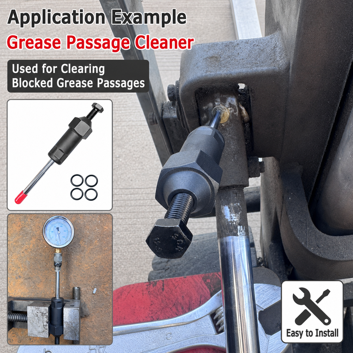 Grease Passage Cleaner Tool Kit With M6 M8 Adapters Spare O‑Rings for Unclogging Blocked Machinery Grease Fittings