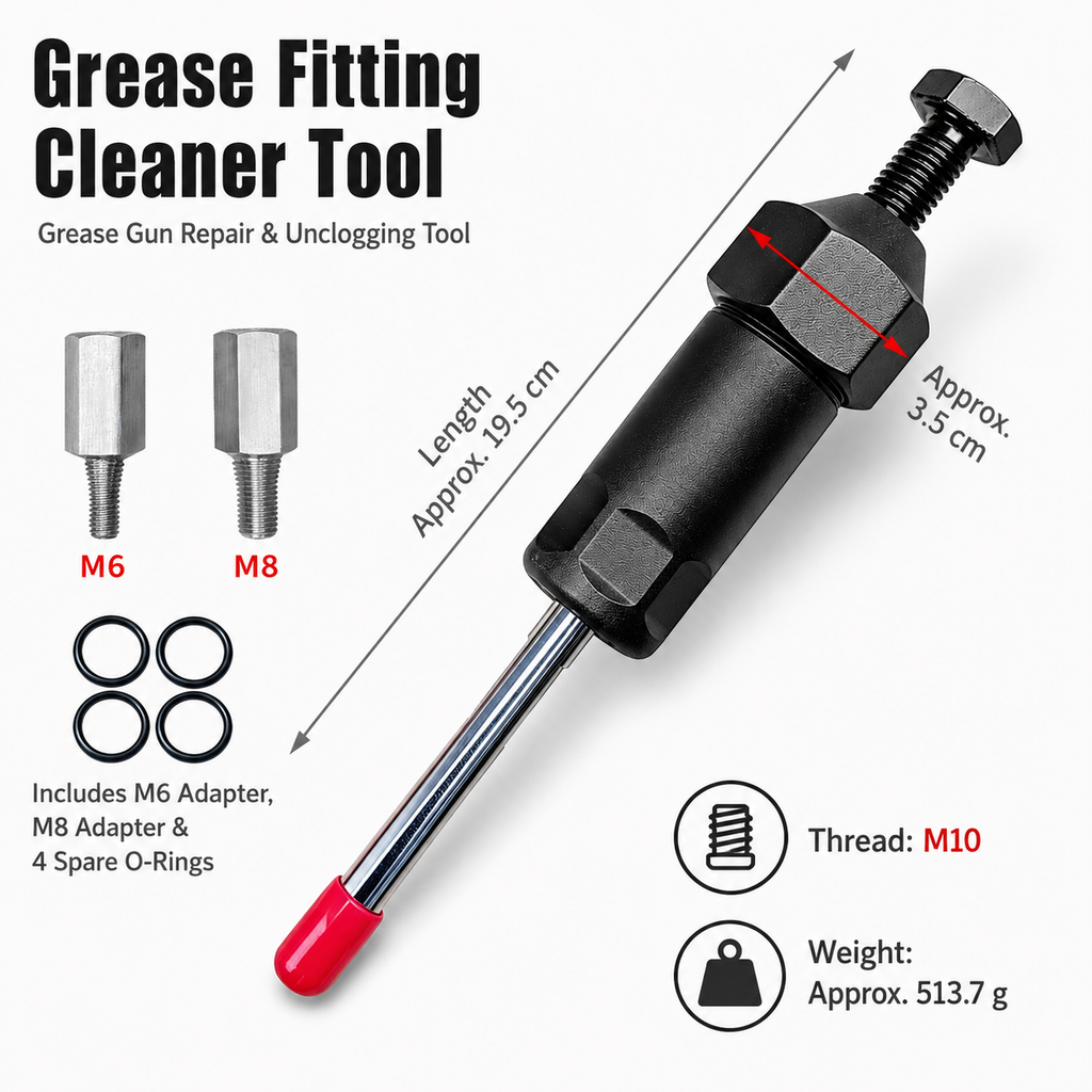Grease Passage Cleaner Tool Kit With M6 M8 Adapters Spare O‑Rings for Unclogging Blocked Machinery Grease Fittings